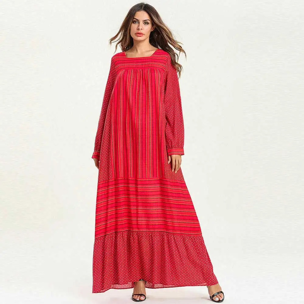 

2019 Women Maxi Dress Oversized Dubai Muslim abaya Kaftan Turkish Islamic Arabic Robe Plus Size Striped Spring Autumn VKDR1509