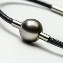 11.7 мм Круглый Серый подлинного Tahitian искусственного жемчуга из натуральной кожи браслет 8 дюймов