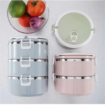 

Round Stainless Steel Lunch Box Student Multi-Layer Lunch Box One-piece Design Easy To Take Heat Preservation Lunch Box