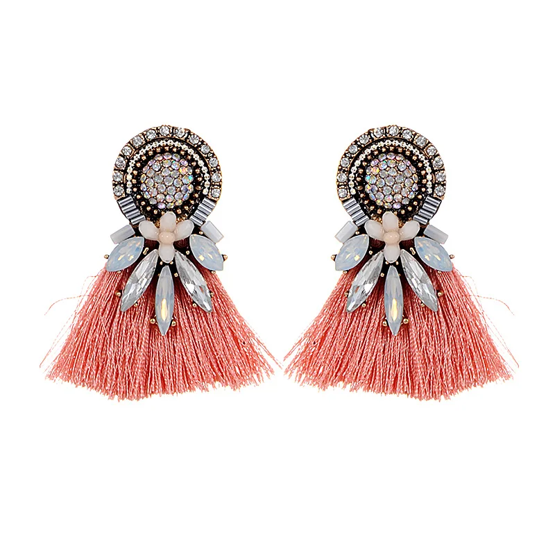 

ZHINI Fashion Long Tassel Drop Earring Statement Jewelry Ethnic Cute Handmade Big Round Blue Crystal Dangle Earrings Wholesale