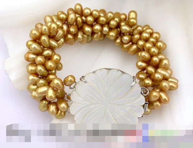 

12693 4strands champagne pearl bracelet bangle shell Natural >>free shipping
