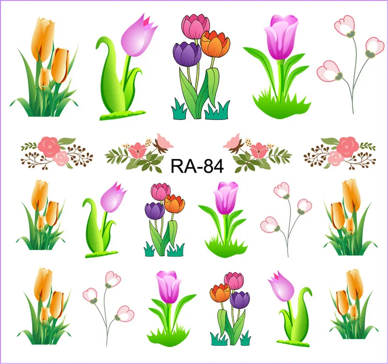 UPRETTEGO дизайн ногтей Красота воды Наклейка слайдер цветок красочный цветок тюльпан голландская RA79-84 - Цвет: RA084