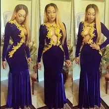 Wunderschöne long sleeves abendkleid ausgeschnitten meerjungfrau abendkleid mit gold spitze appliques African Dubai party kleid vestido