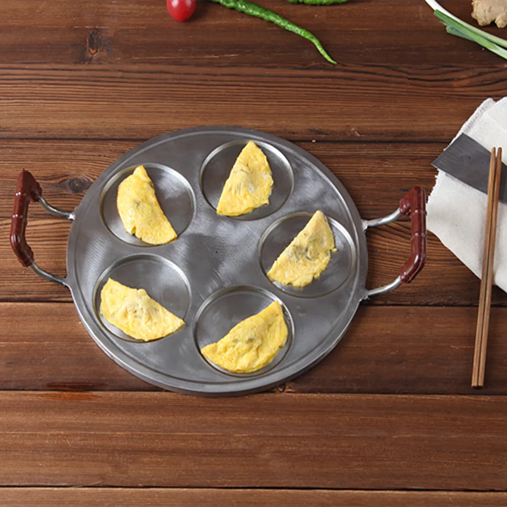 

Direct Selling 28cm Five Holes Frying Panfor Egg Dumpling Non Stick Whole Iron Carved Plate Baking Mold For Gas Stove