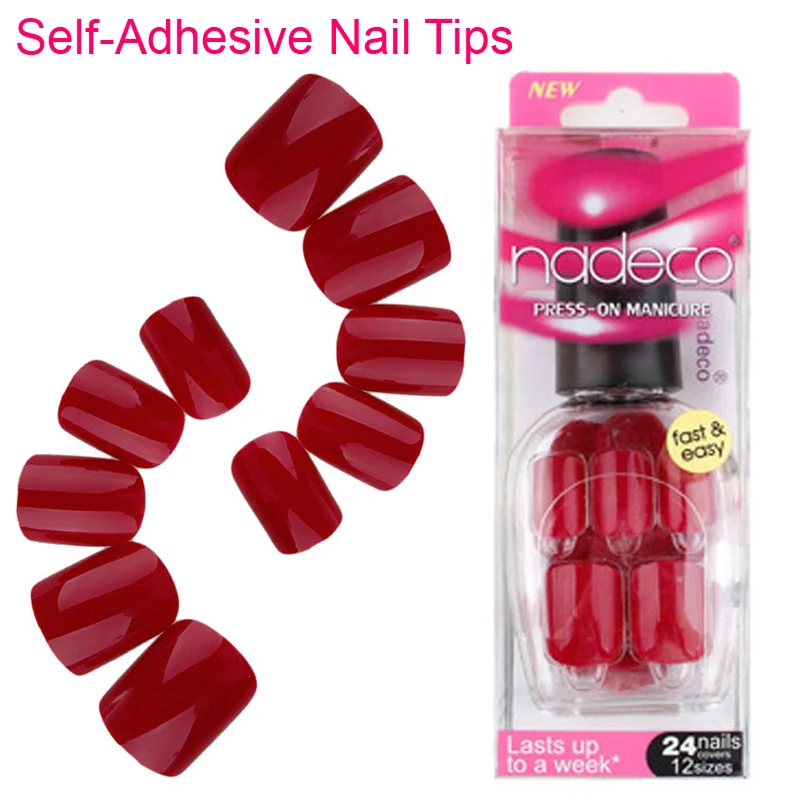 12sets Full Cover Wine Color Selfadhesive Fake Nail Polish Tips Deep