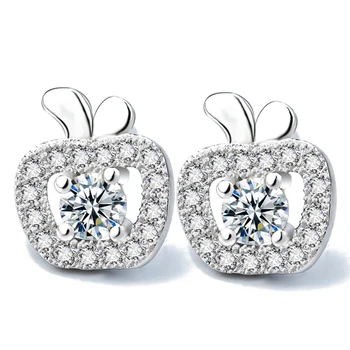 

GNE1133 Hot Sale 100% Real 925 Sterling Silver Stud Earrings Sweet Apple Crystal Charming Earring, Fashion Jewelry For Women