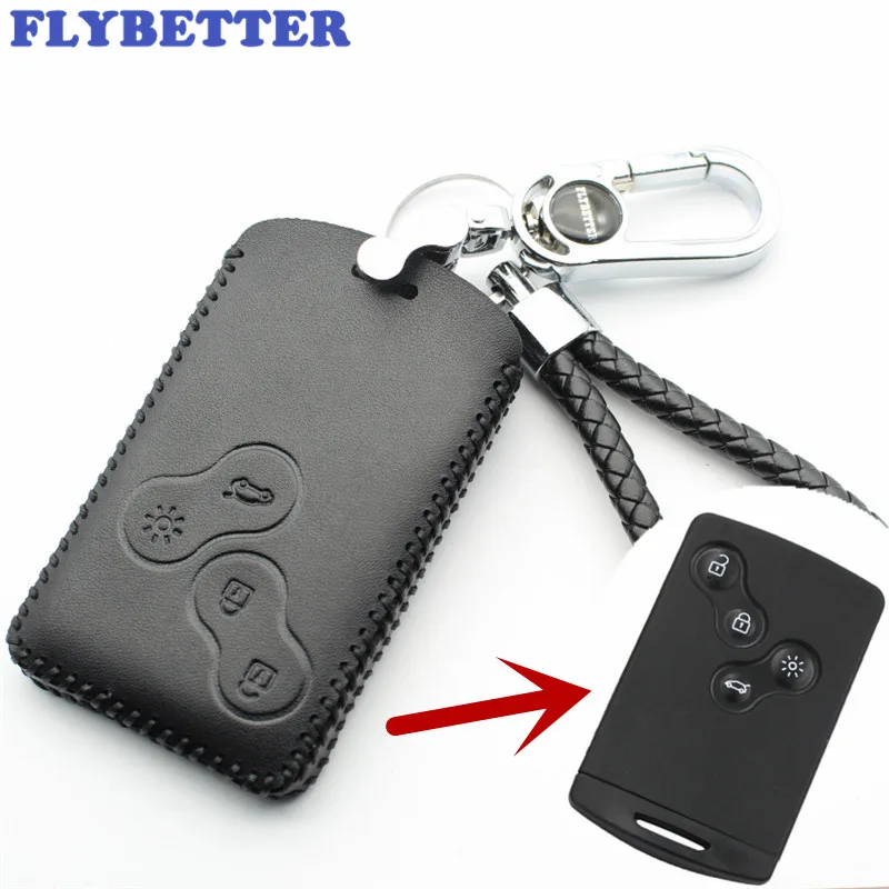 

FLYBETTER Genuine Leather 4Button Smart Key Case Cover For Renault Clio/Scenic/Megane/Duster/Sandero Car Styling (B) L1809