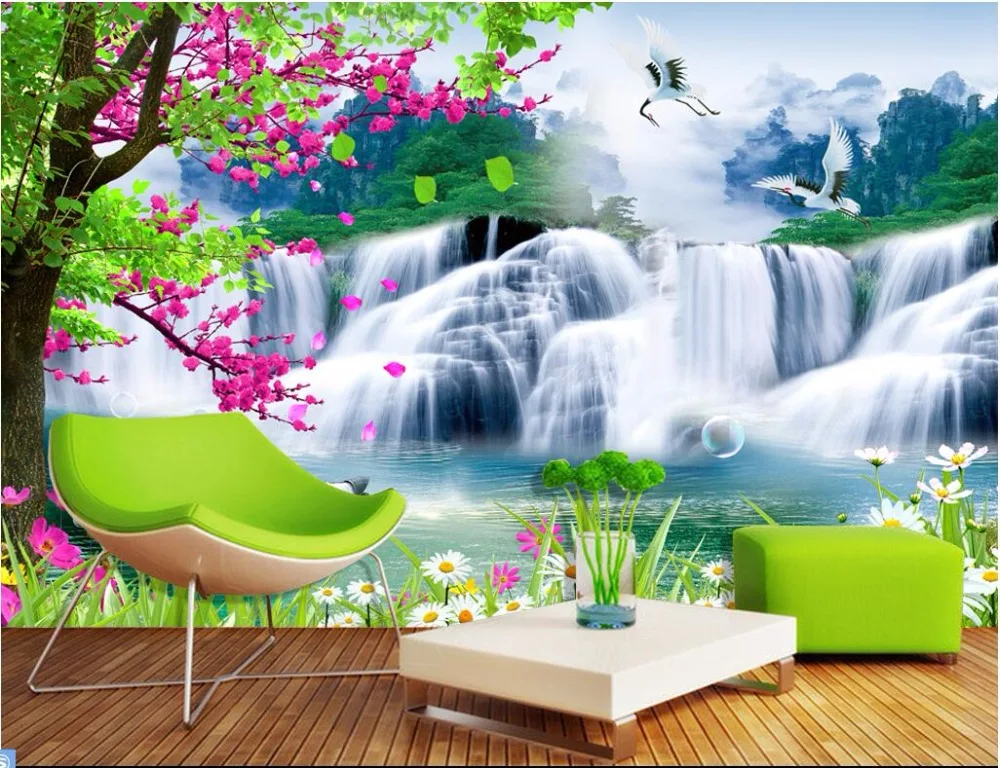 

Custom mural 3d photo wallpaper Mountain waterfall lake home decor painting 3d wall murals wallpaper for living room walls 3 d