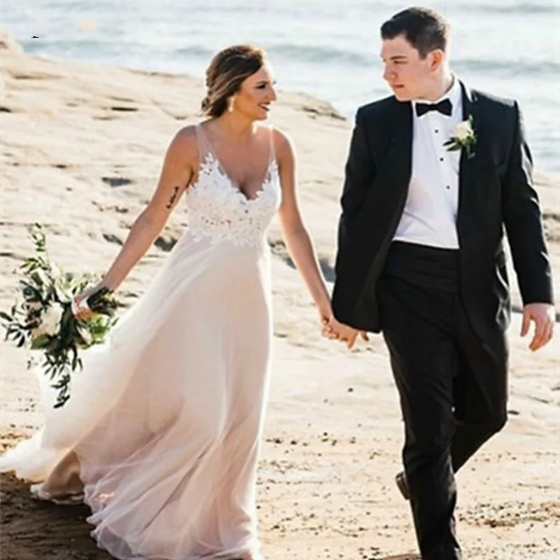 

LORIE 2019 Beach Wedding Dress A-Line Lace Appliqued Bridal Gowns Illusion Sleeveless Wedding Dress Custom made Plus size
