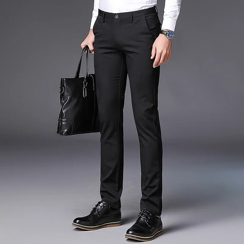Plyesxale узкие брюки Для мужчин сезон: весна–лето модные повседневные штаны Для мужчин полной длины брендовые черные Бизнес деловые штаны P4