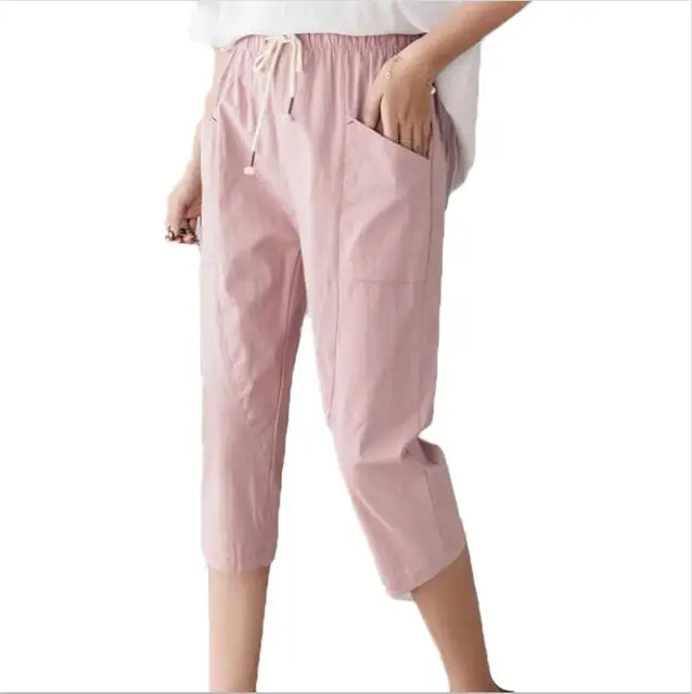Waist Loose Cotton Capri Pants Petite Capris For Women Petite