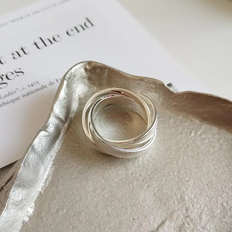 925 пробы серебряные ювелирные изделия Модные шикарные кольца для женщин глянцевый тройной круг Ins палец кольцо свадебный подарок