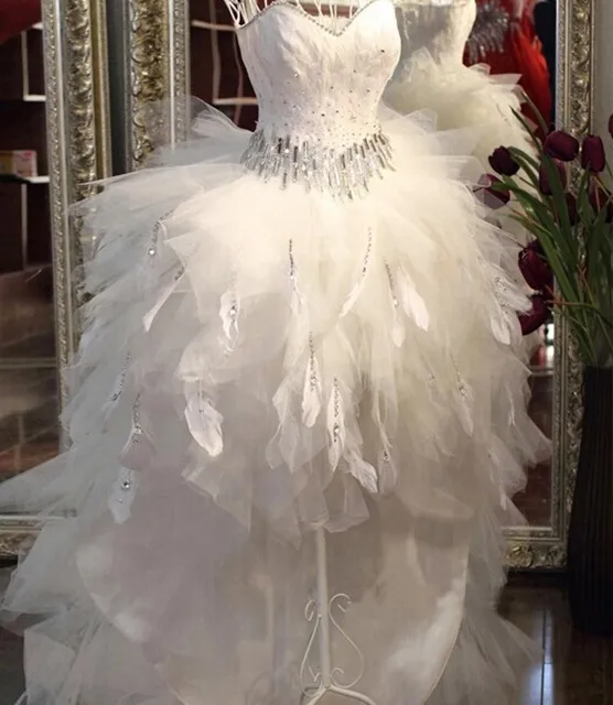 Quality Feather Wedding Dress Front Short Back Long Bridal Gowns Quality Feather Wedding Dress Front Short Back Long Bridal Gowns Train Low High Top