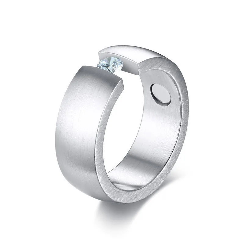 Modyle Healthy Magnetic Rings for Men Matte Finished Stainless Steel Male Alliance with Bling Cubic Zirconia Accessories