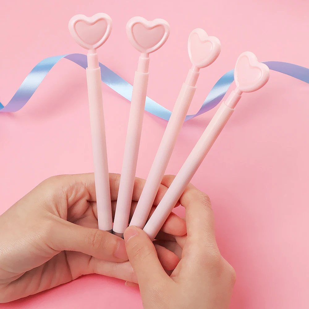 5pcs Pink Heart Shape Pen Black Ink 0.5mm Gel Pens Writing Supplies