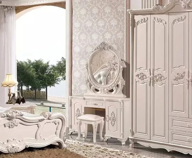 Современный европейский твердой древесины кровать Моды Резные кожа французский спальный гарнитур мебель king size HC0025