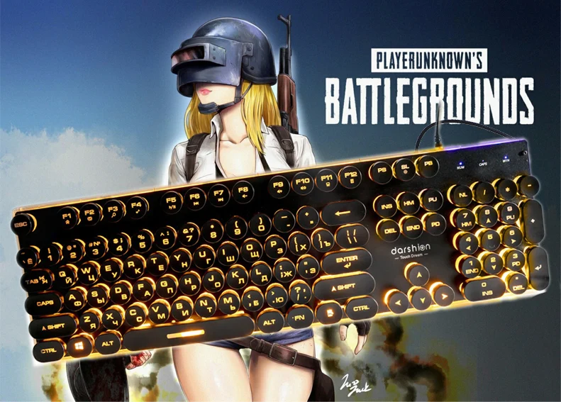 

Wired keyboard punk light desktop computer notebook game keyboard Retro bright keycap metal panel USB cable waterproof