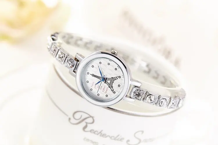 Модный золотой браслет часы для женщин Топ люксовый бренд дамы горный хрусталь кварцевые часы знаменитые наручные часы Relogio Feminino Hodinky - Цвет: silver
