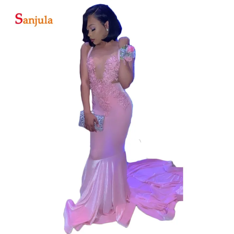 Pink Sheath Spandex Long Prom Dresses Back Criss Cross Sexy Girls Graduation Dresses 2019