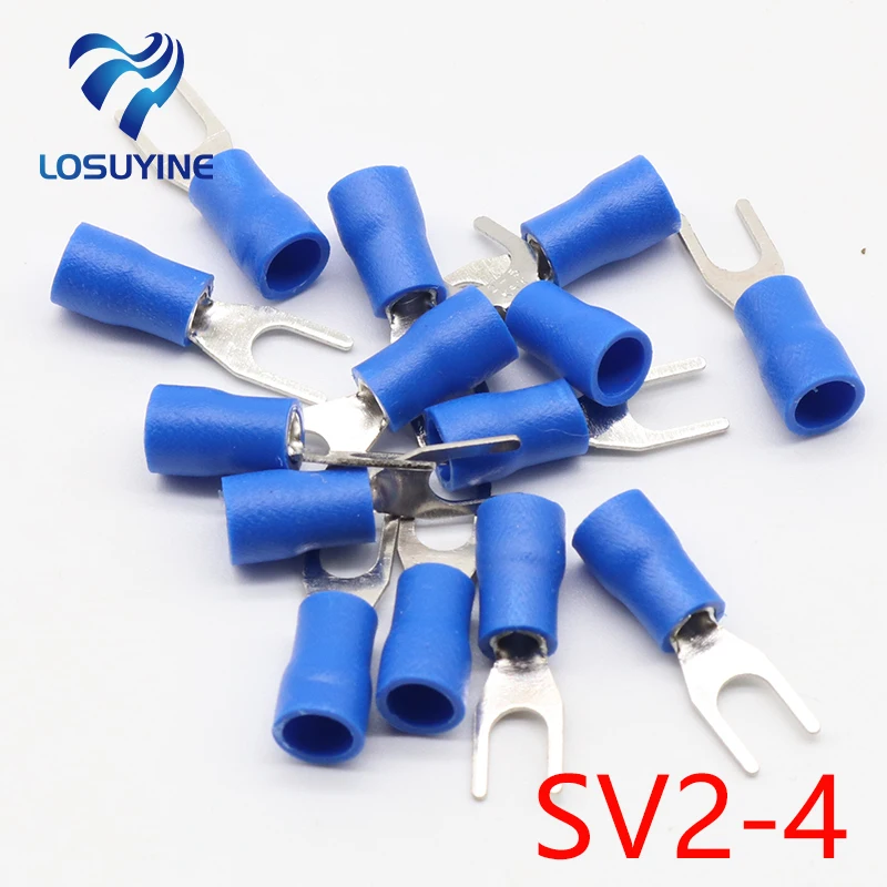 

SV2-4 Blue Furcate Cable Wire Connector 100PCS/Pack Furcate Pre-Insulating Fork Spade 16~14AWG Wire Crimp Terminals SV2.5-4 SV