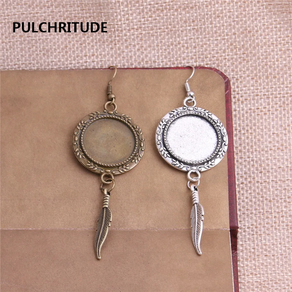 

PULCHRITUDE 12 pcs/lot Metal Antique Silver Bronze Feather Charm Fit 20mm Cabochon Set Earing Pendant Jewelry Making Diy C0329