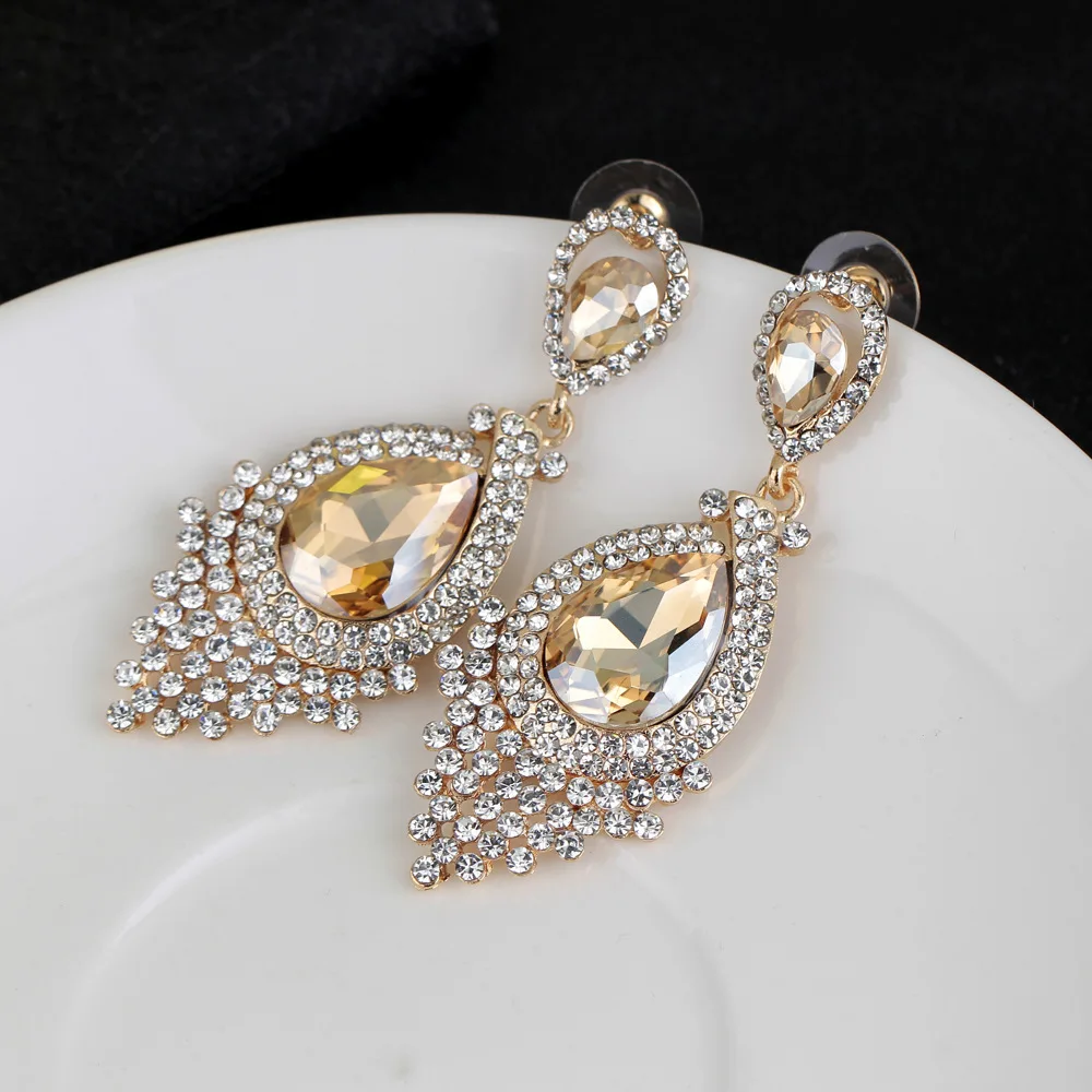 champange crystal earrings for women 3