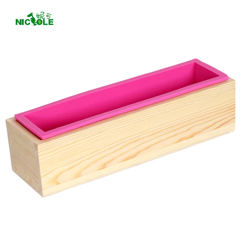 Nicole Silicone Loaf Soap Mold Flexible Rectangle Mould with Wooden Box DIY Handmade Tools Nicole Silicone Loaf Soap Mold Flexible Rectangle Mould with Wooden Box DIY Handmade Tools