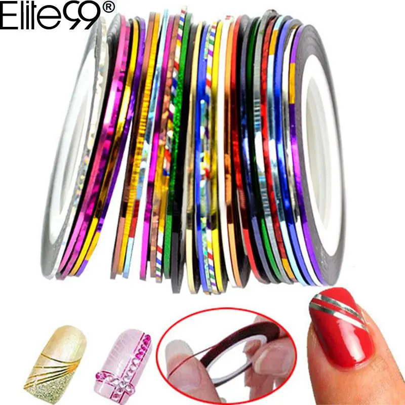 

Elite99 Striping Tape Line Nail Art Tips Decoration Sticker Nail 10pcs Mixed Colors Nail Rolls Striping Tape Line DIY For Nail