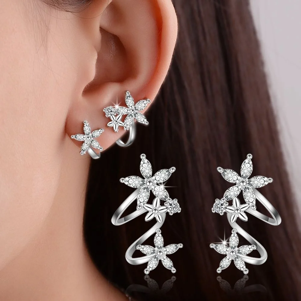 1 Pair New Arrival Women Jewelry Bone Clips Crystal Flower Earrings