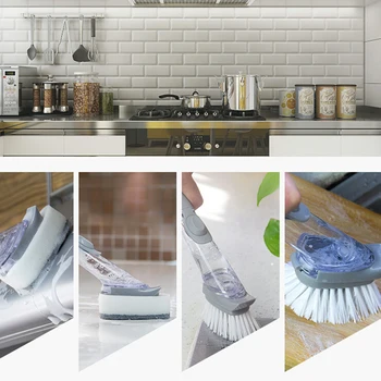 

Kitchen Dish Pot Washing Tool Cleaning Brush Soap Dispenser Handle Refillable Bowls Cleaning Sponge Brush Hand Protection