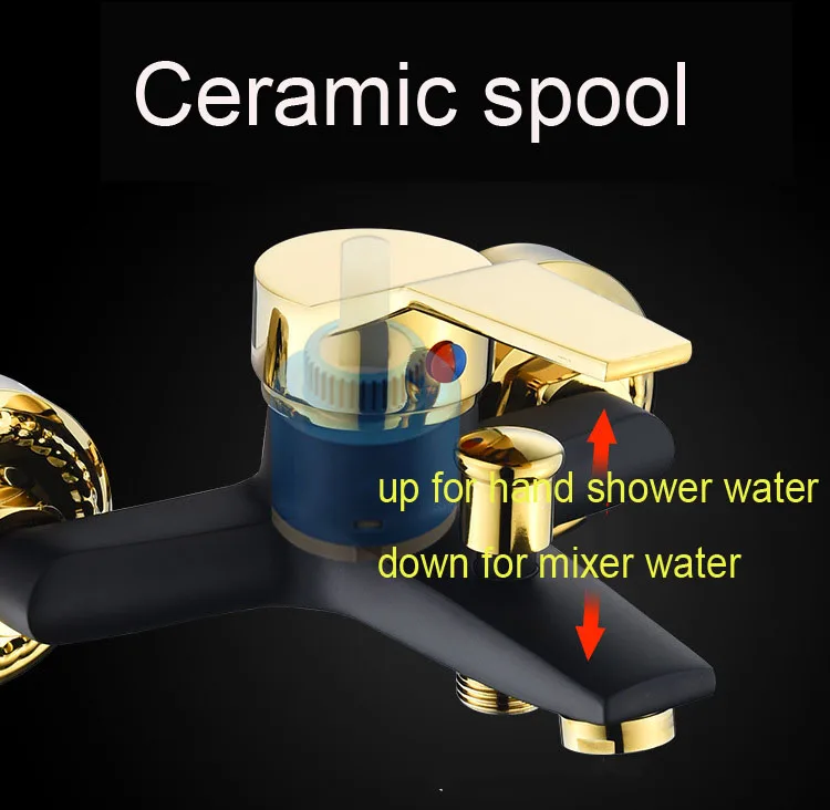Настенный золотой и черный латунный полированный позолоченный кран для ванной с ручным душевым смесителем для ванной комнаты, смесители для душа Torneiras