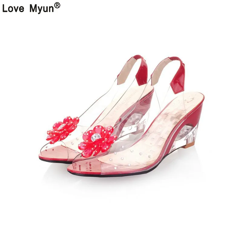 

Size 33-43 New Summer Sandals Women Peep Open Toe Wedge Sandals With Flowers Sweet Jelly Shoes Woman Shoes For Ladies