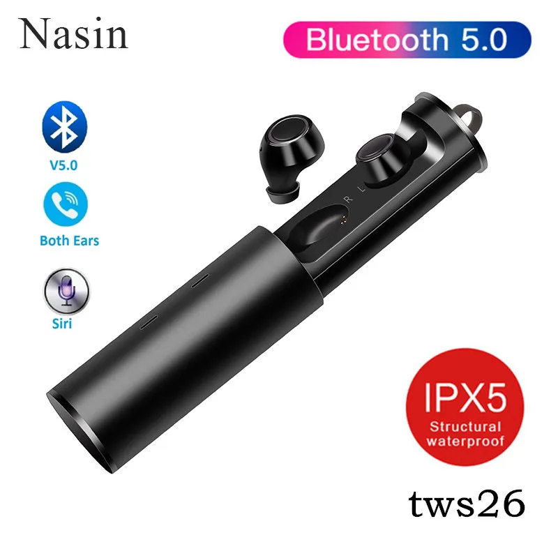 Спортивные стереонаушники Nasin TWS26 с поддержкой Bluetooth 5 0 и зарядным футляром на 500