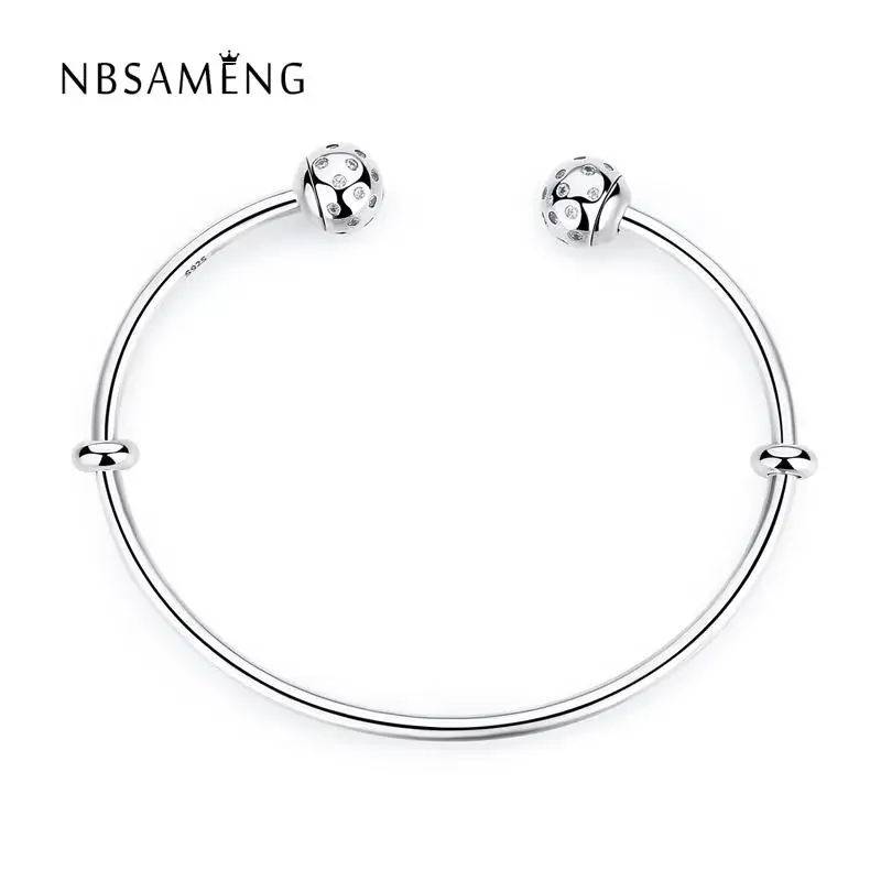 

2018 Authentic 925 Sterling Silver Moments Shimmering Caps Open Bangle With Clear CZ Fit Original Pan Bracelet Charm DIY Jewelry