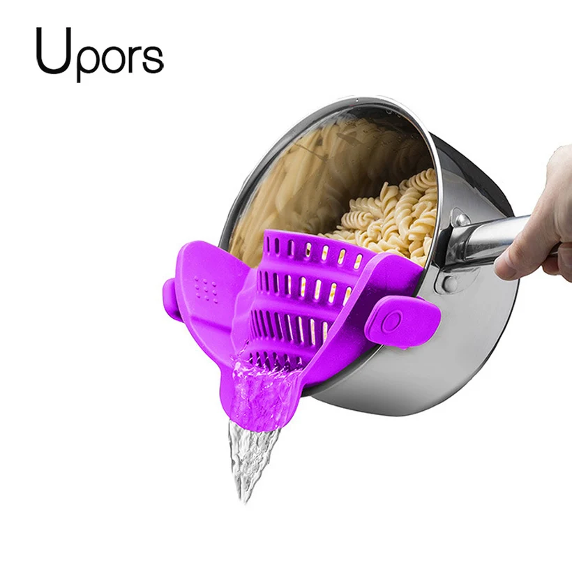 

UPORS Durable Clip on Silicone Strain Strainer Rice Washing Bowls Pan Pot Colander Strainer Funnel Kitchen Gadgets