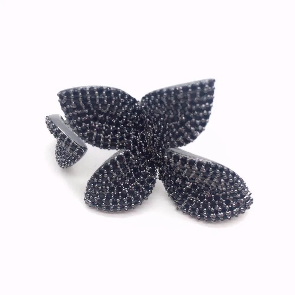 Kopen Grote Blad Ringen Voor Vrouwen Cz Pave Instelling Elegante Unieke Ontwerp Rose Bloem Open Verstelbare Liefde Fashion Party Vinger Accessoires