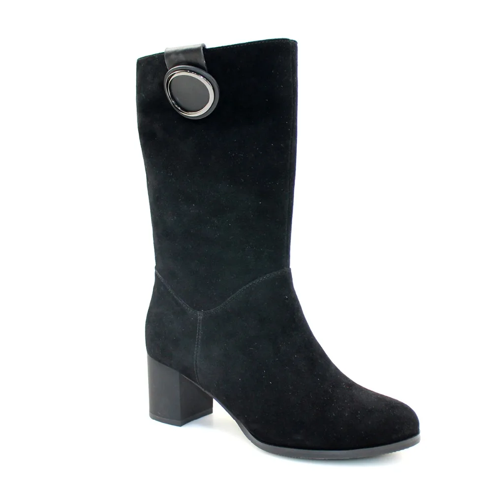 Pantorrilla Redondo Pie ~ Faux De Del Moda Nosotros Aiyoway Invierno Negro Tamaño La Alto 12 5 Cremallera Botas Señoras Ante Dedo Lateral Mitad Mujer Otoño Talón Zapatos 4wXpXRYq7
