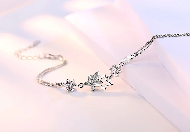 Новое поступление, простой модный браслет из стерлингового серебра с пятиконечной звездой для женщин, браслеты и браслеты Pulseira VBS4049