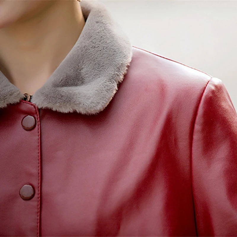 Женская утепленная куртка из ПУ кожи с защитой от ветра|Кожаные куртки| |