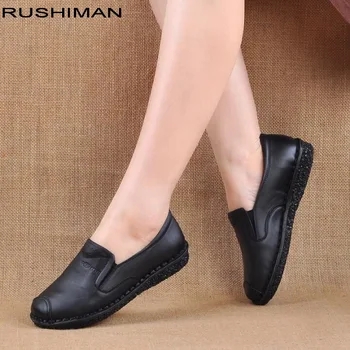 

2018 spring autumn non-slip comfortable Genuine Leather soft bottom casual lazy shoes flat retro handmade women's shoes Slip on