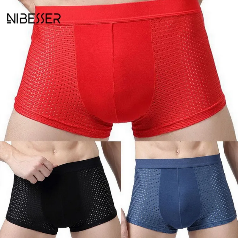 NIBESSER 3pcs Men Underwear Fashion Breathable Mesh Solid Men's Boxer