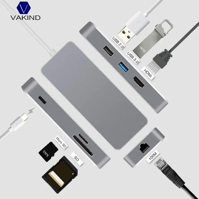 

NEW 7-In-1 Type C USB-C Hub HDMI Multimedia Interface USB3.0 Hub Splitter Ethernet Port SD TF Card Reader Adapter Converter