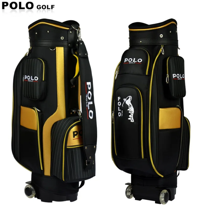 

Genuine POLO New Standard Ball Bag Clubs Package Professional Travel Packing Bag Male Trolley Wheels Waterproof PU Nylon Cover