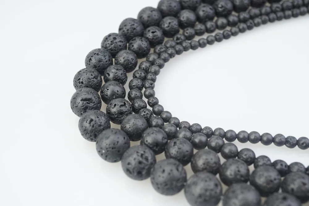 4-12mm Natural Black Volcano Lava Rock Stone Gemstone Round Loose Beads For Bracelet Necklace Earrings Jewelry Making HK019 Jewelry Findings