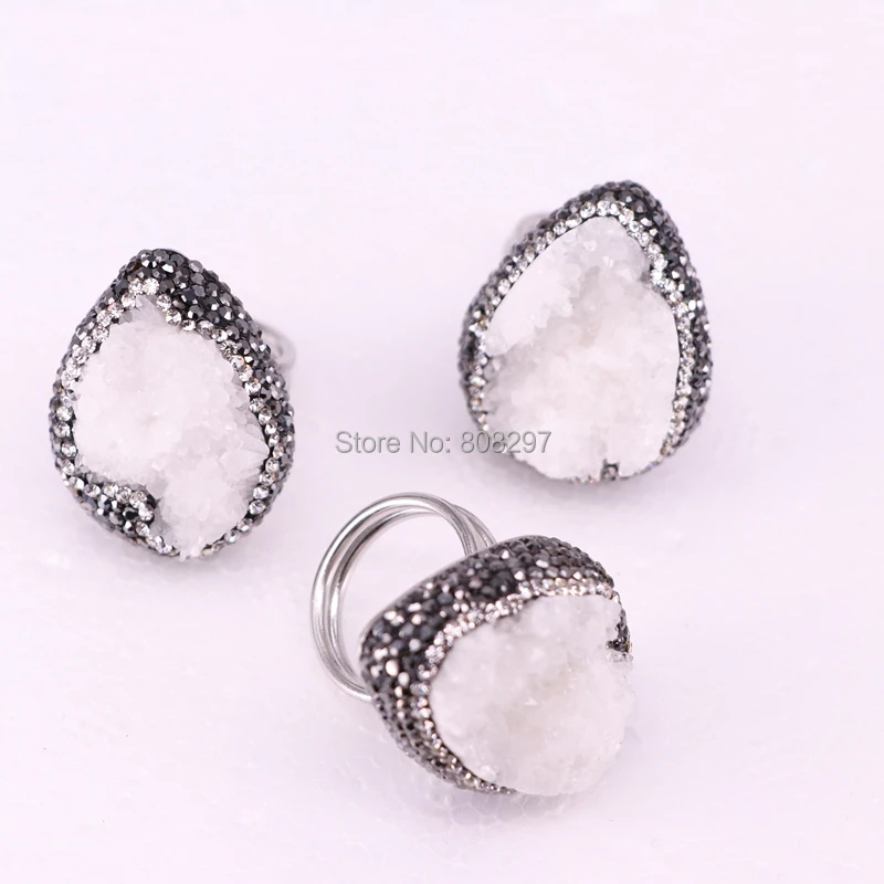 5 шт. форму капли натуральный белый камень кольцо проложить Кристалл Rhinestone Самоцветы Регулируемый Кольца для Для женщин ювелирные изделия