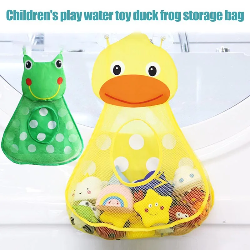Baby Bath Toys Storage Mesh Bag Little Frog Suction Cups Toy Organizer
