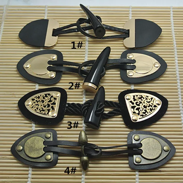 

2 Pairs Horn Buttons Length adjustable Fasteners Toggle with Leather Patch Combined Buttons for Overcoat Decor Sewing Accessory