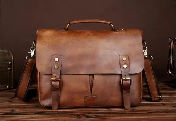 

2019 vegetable tanned leather men's suitcase cowhide leather men's business bag hand brushed men's shoulder bag portable handbag