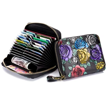 

3D Embossed Card ID Holders Genuine Leather Women Vintage Wallet Men RFID ID Card Holder Female Credit Bus Card Case Bag