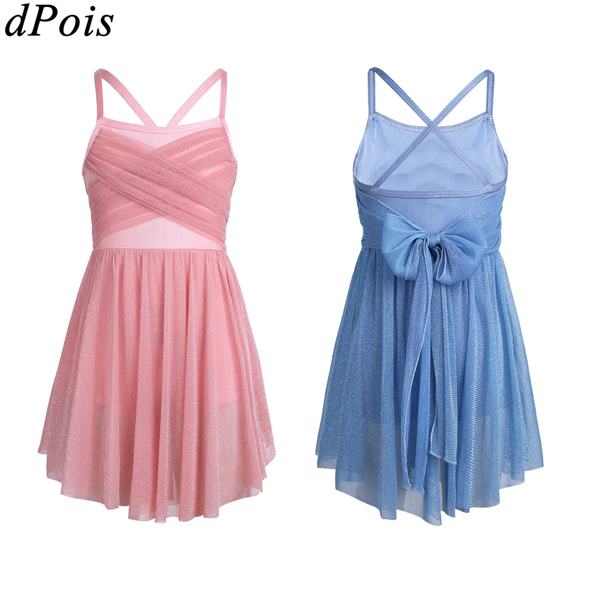 

Glittery Mesh Ballet Dress Kids Sleeveless Latin Dresses for Girls Gymnastics Leotard Dancewear Knee Length Skirt with Shorts